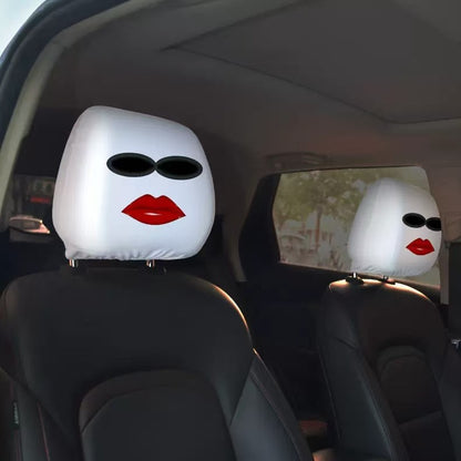 Black Skull Funny Car Print Headrest Cover Universal Elastic