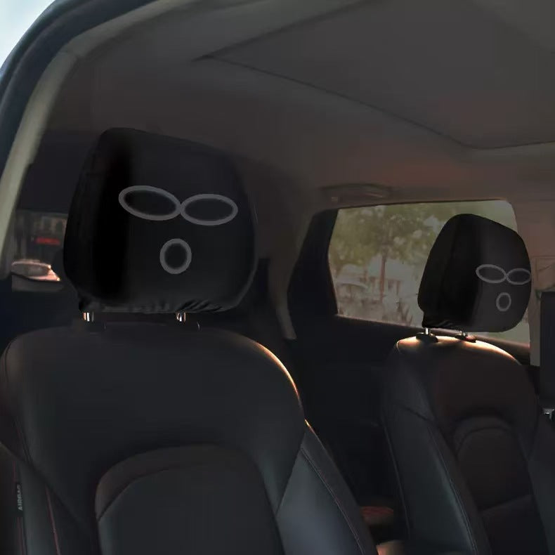 Black Skull Funny Car Print Headrest Cover Universal Elastic