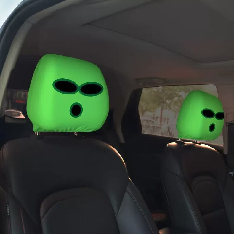 Black Skull Funny Car Print Headrest Cover Universal Elastic