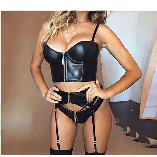 Black strapless sexy zipper suit