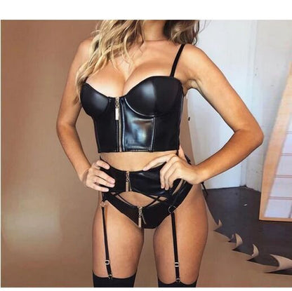 Black strapless sexy zipper suit