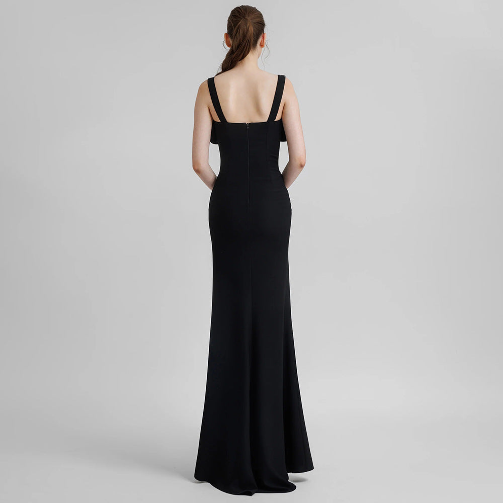 Black Studded Bow Long Dress