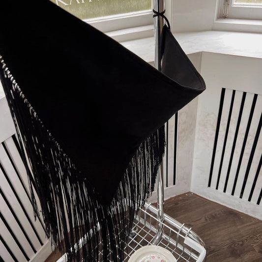 Black Stylish Apron with Tassel Belt