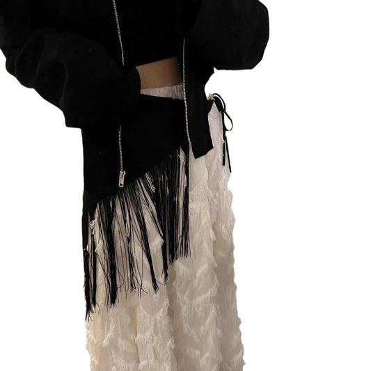 Black Stylish Apron with Tassel Belt