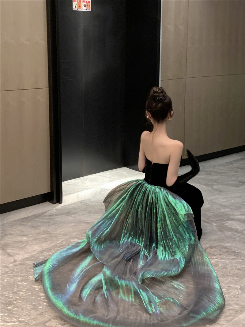 Black Velvet Strapless Bow Dress