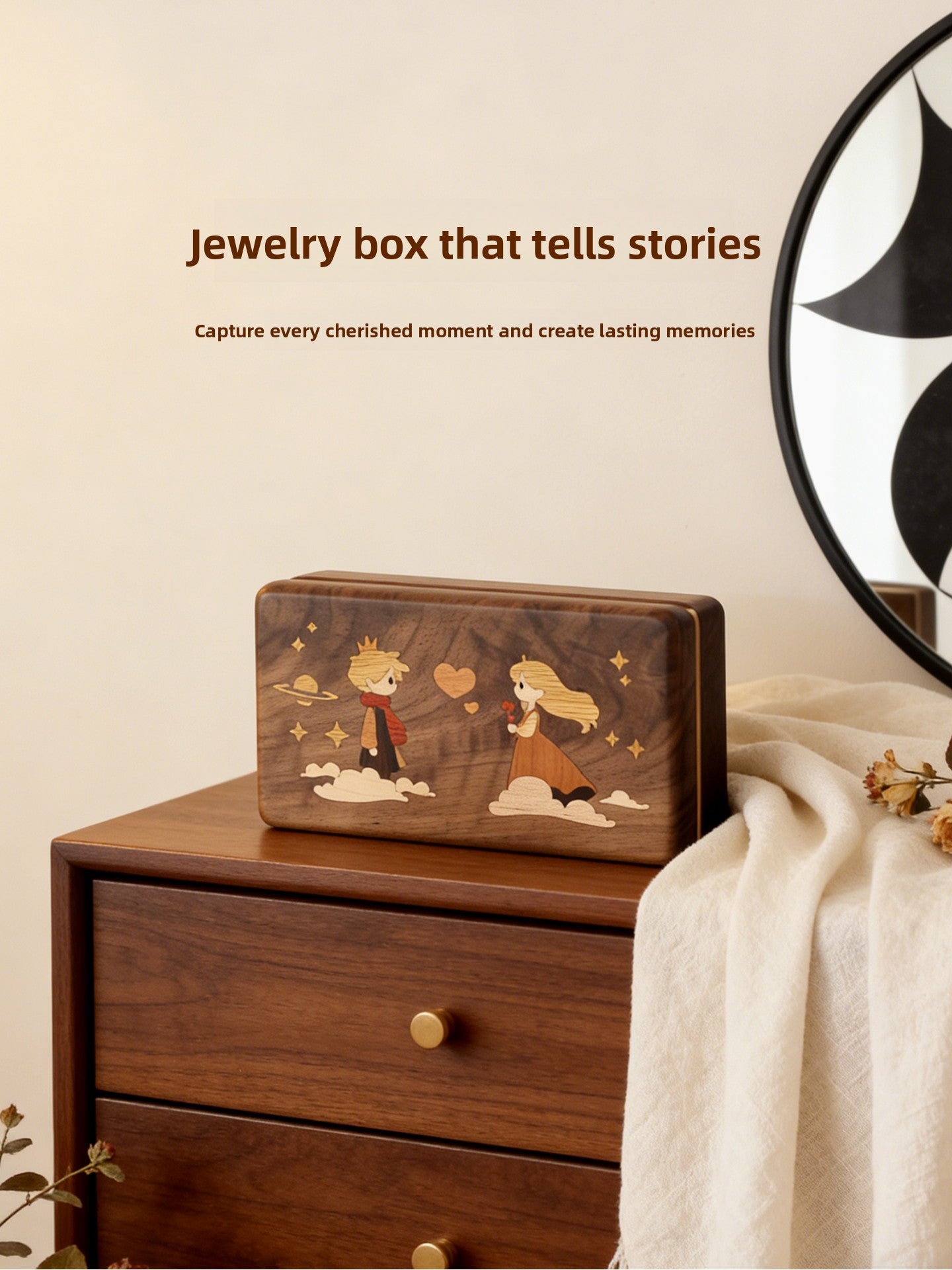 Black Walnut Jewelry Box with Little Prince Decal