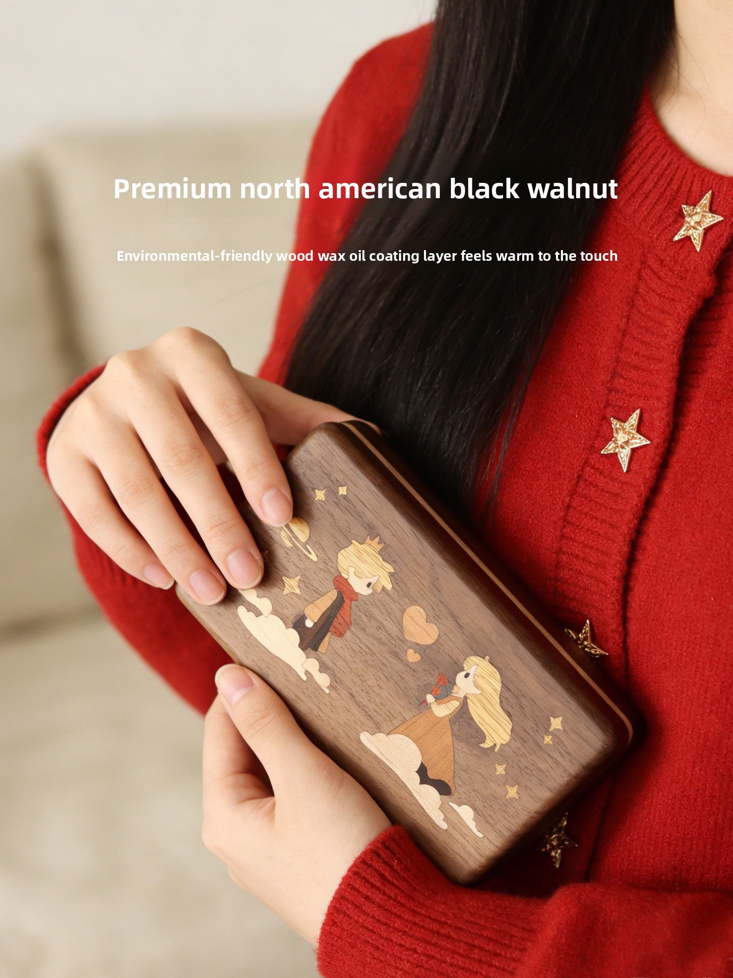 Black Walnut Jewelry Box with Little Prince Decal
