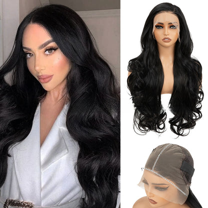 Black Wavy Long Curly Front Lace Wig