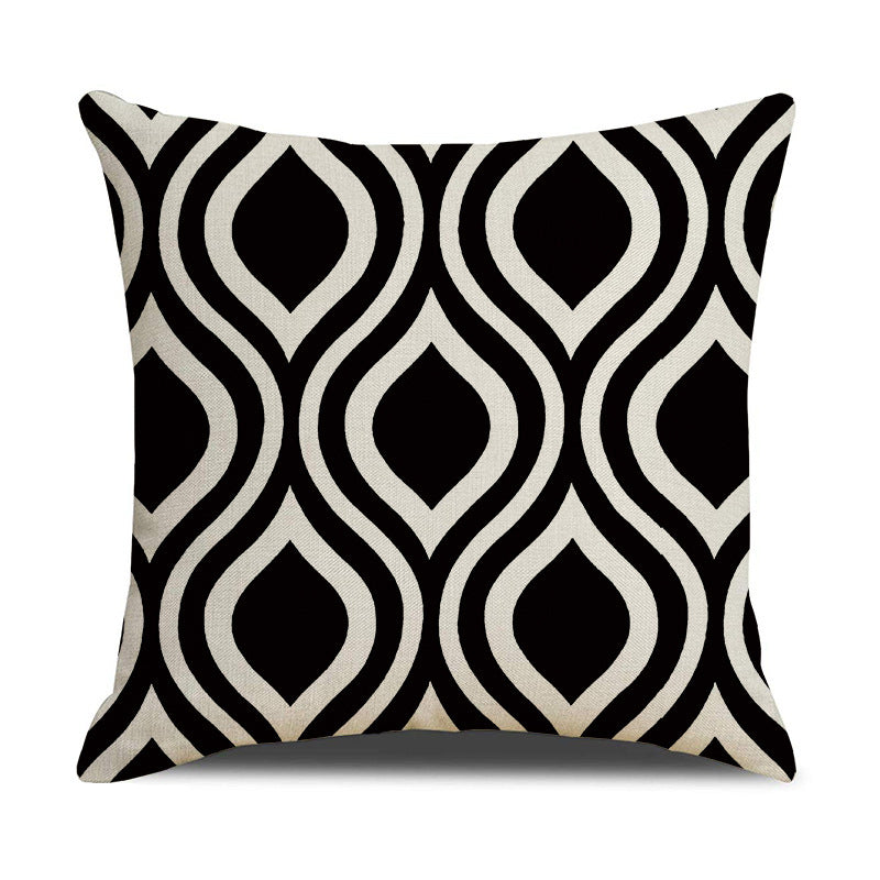 Black White Geometric Linen Pillow Cover