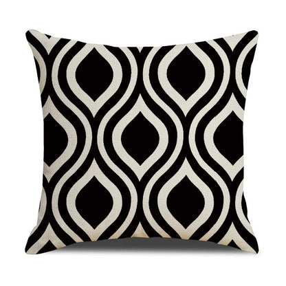 Black White Geometric Linen Pillow Cover