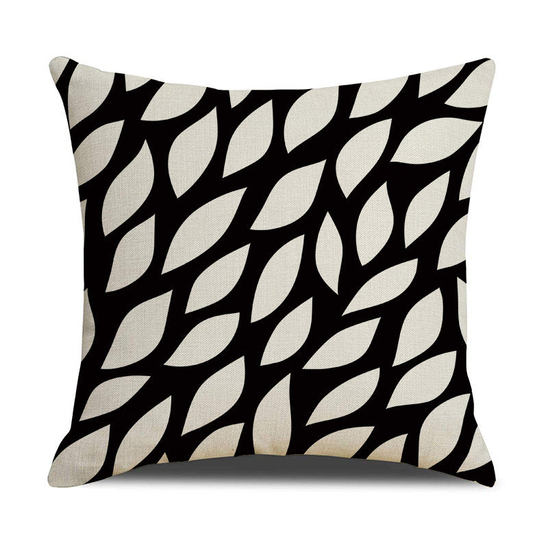 Black White Geometric Linen Pillow Cover
