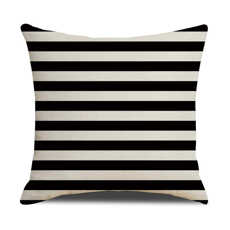 Black White Geometric Linen Pillow Cover