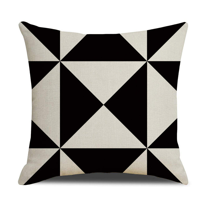 Black White Geometric Linen Pillow Cover