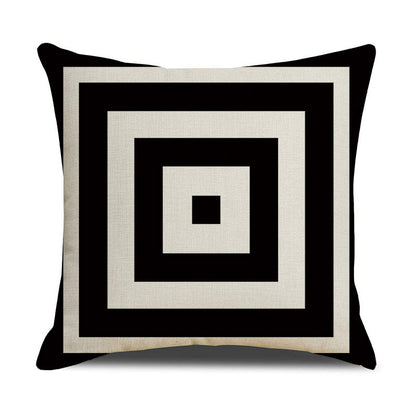 Black White Geometric Linen Pillow Cover