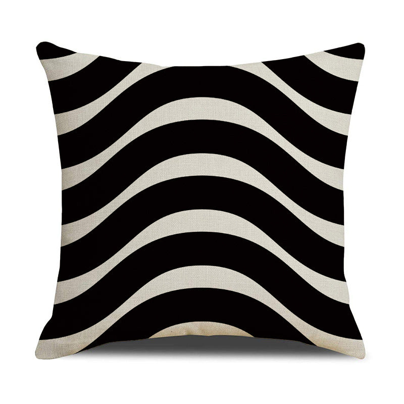 Black White Geometric Linen Pillow Cover