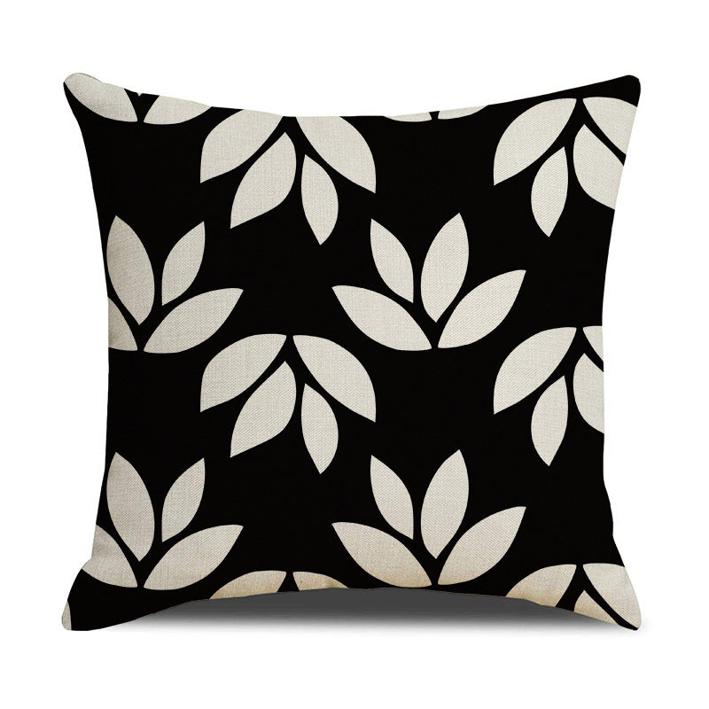 Black White Geometric Linen Pillow Cover