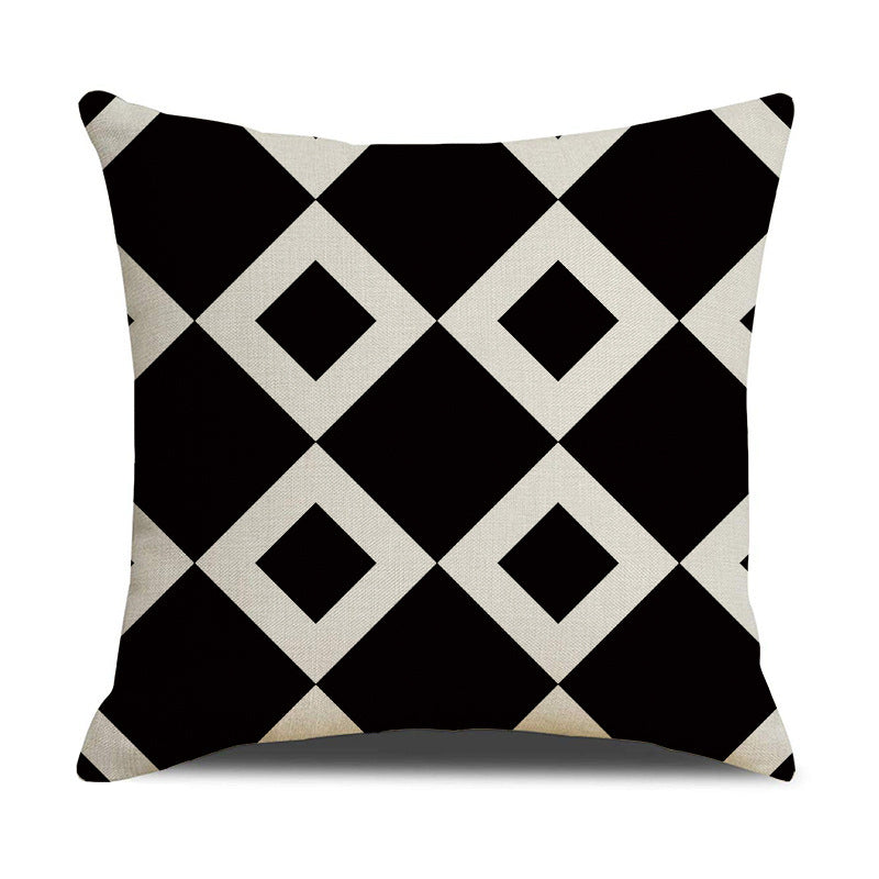Black White Geometric Linen Pillow Cover