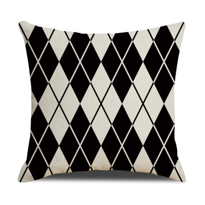 Black White Geometric Linen Pillow Cover