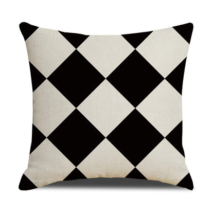 Black White Geometric Linen Pillow Cover