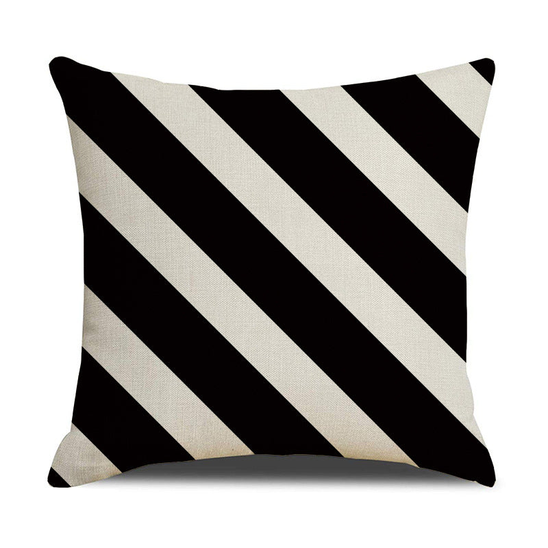 Black White Geometric Linen Pillow Cover