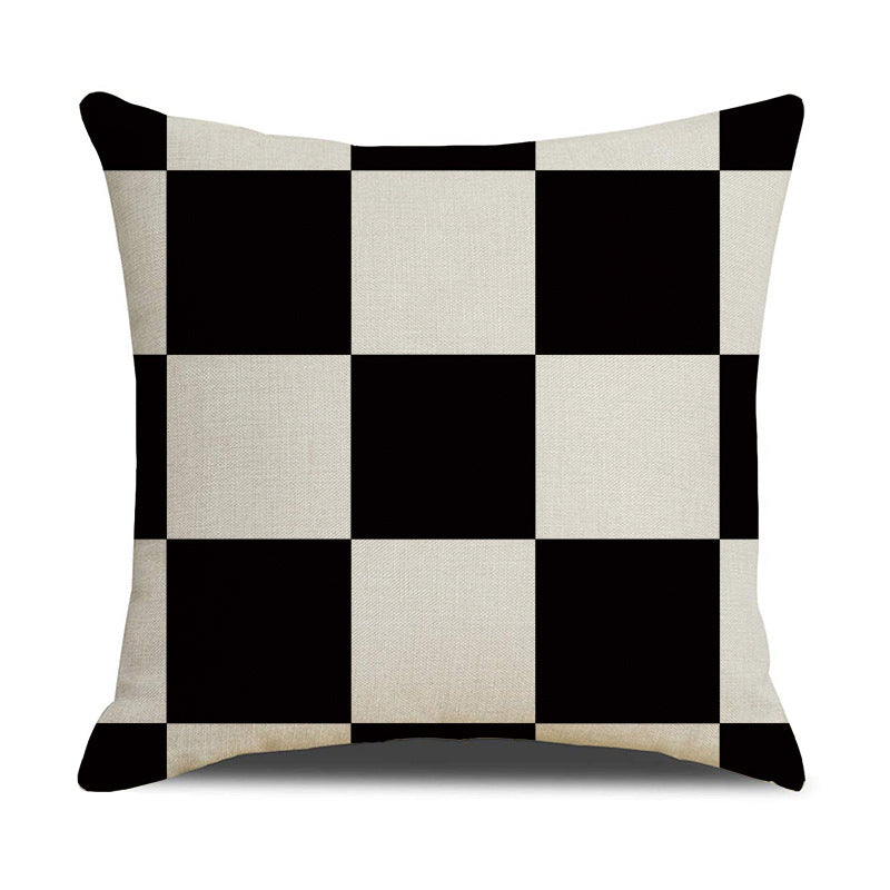 Black White Geometric Linen Pillow Cover