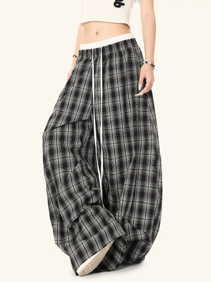 Black White Plaid High Waist Straight Leg Pants