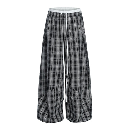 Black White Plaid High Waist Straight Leg Pants