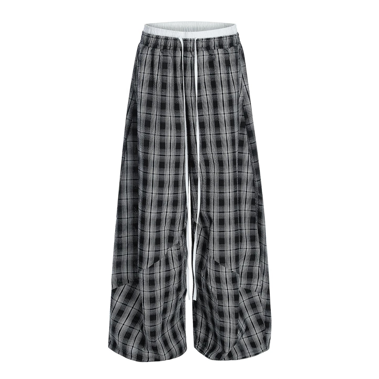 Black White Plaid High Waist Straight Leg Pants