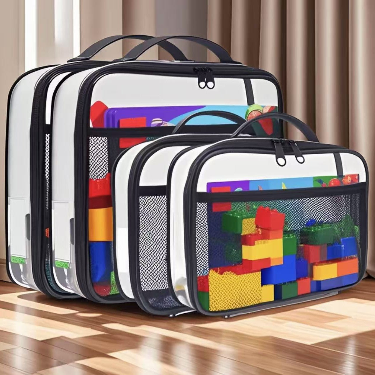 Black zipper mesh storage bag