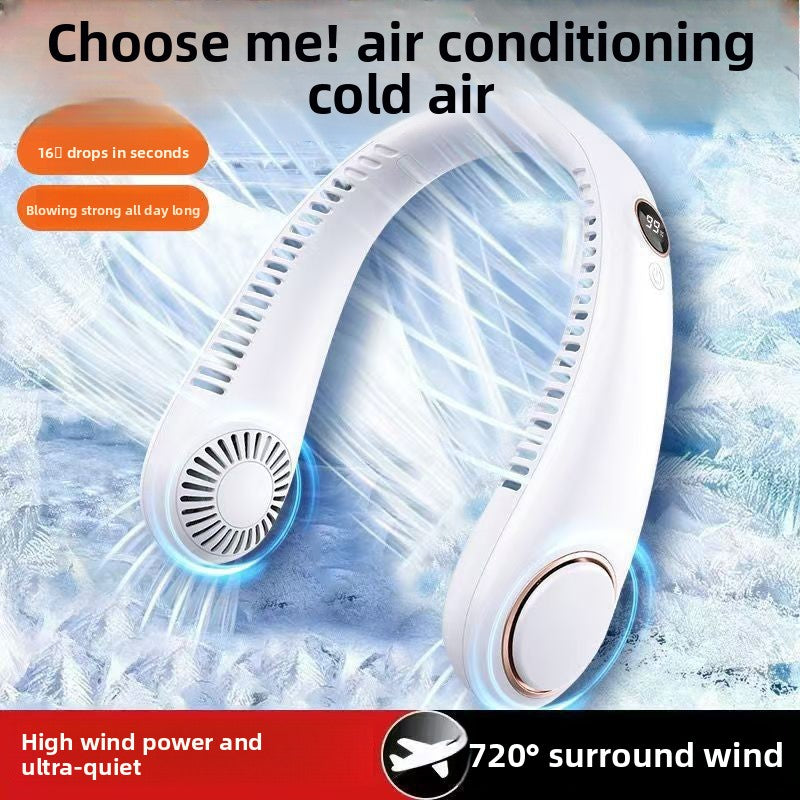 Bladeless USB Rechargeable Neck Fan with Digital Display