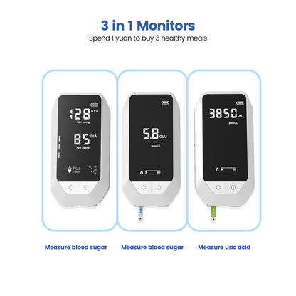 Blood Sugar Blood Pressure Uric Acid Monitor with Test Strips