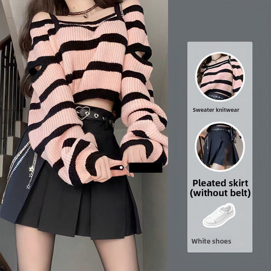 Blouse and skirt set with open shoulders for women