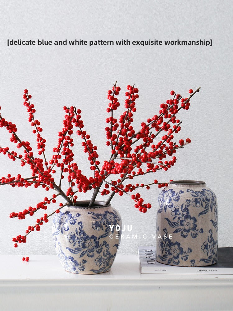 Blue and White Ceramic Vase for Home Decor