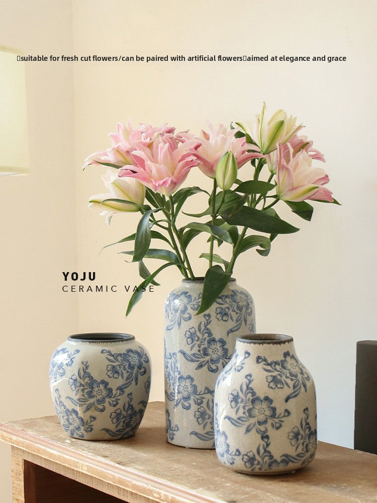 Blue and White Ceramic Vase for Home Decor