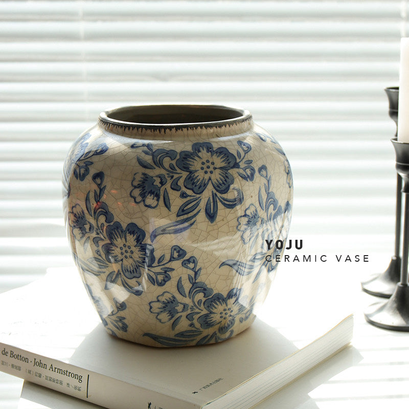 Blue and White Ceramic Vase for Home Decor