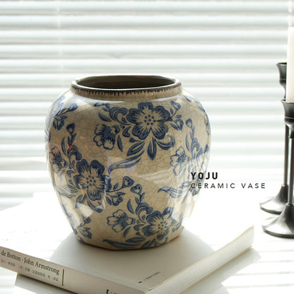 Blue and White Ceramic Vase for Home Decor