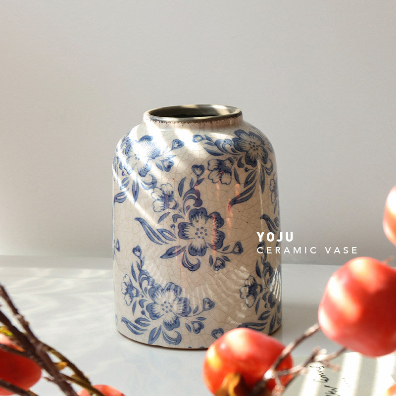 Blue and White Ceramic Vase for Home Decor