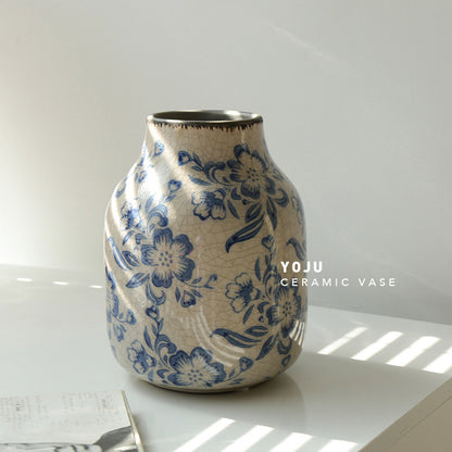 Blue and White Ceramic Vase for Home Decor