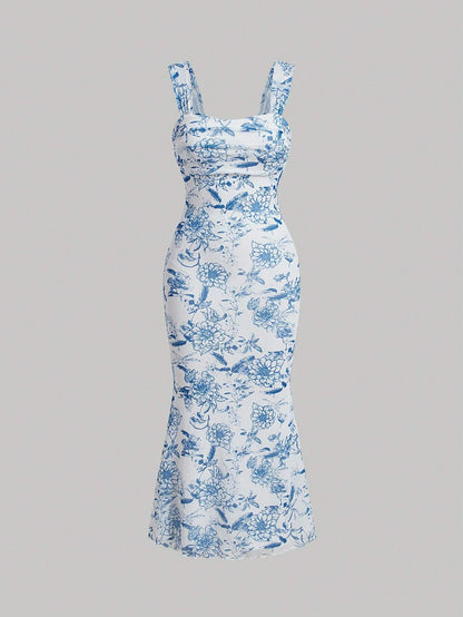 Blue and White Floral Dress
