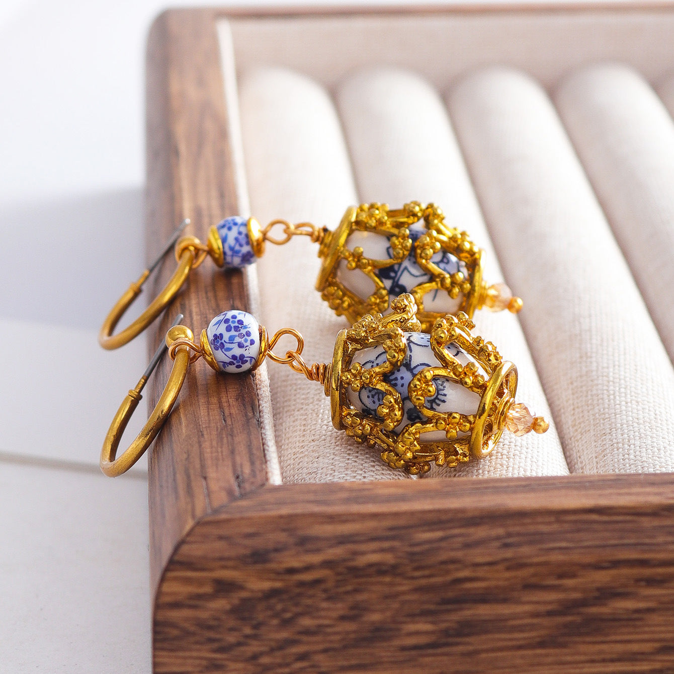 Blue-and-white porcelain earrings