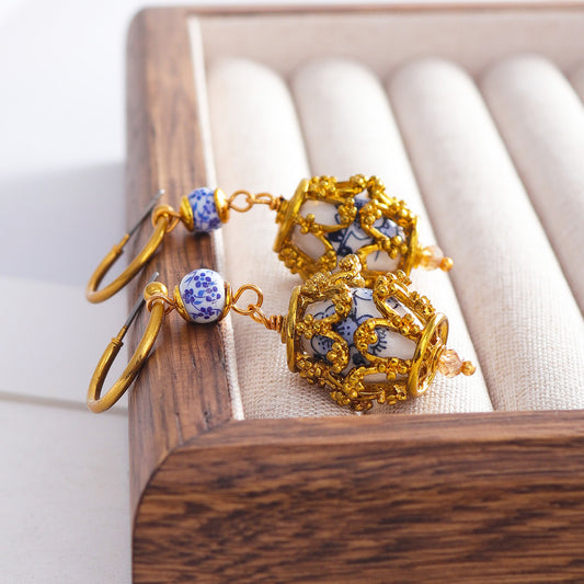 Blue-and-white porcelain earrings