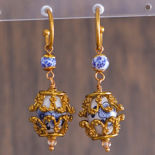 Blue-and-white porcelain earrings