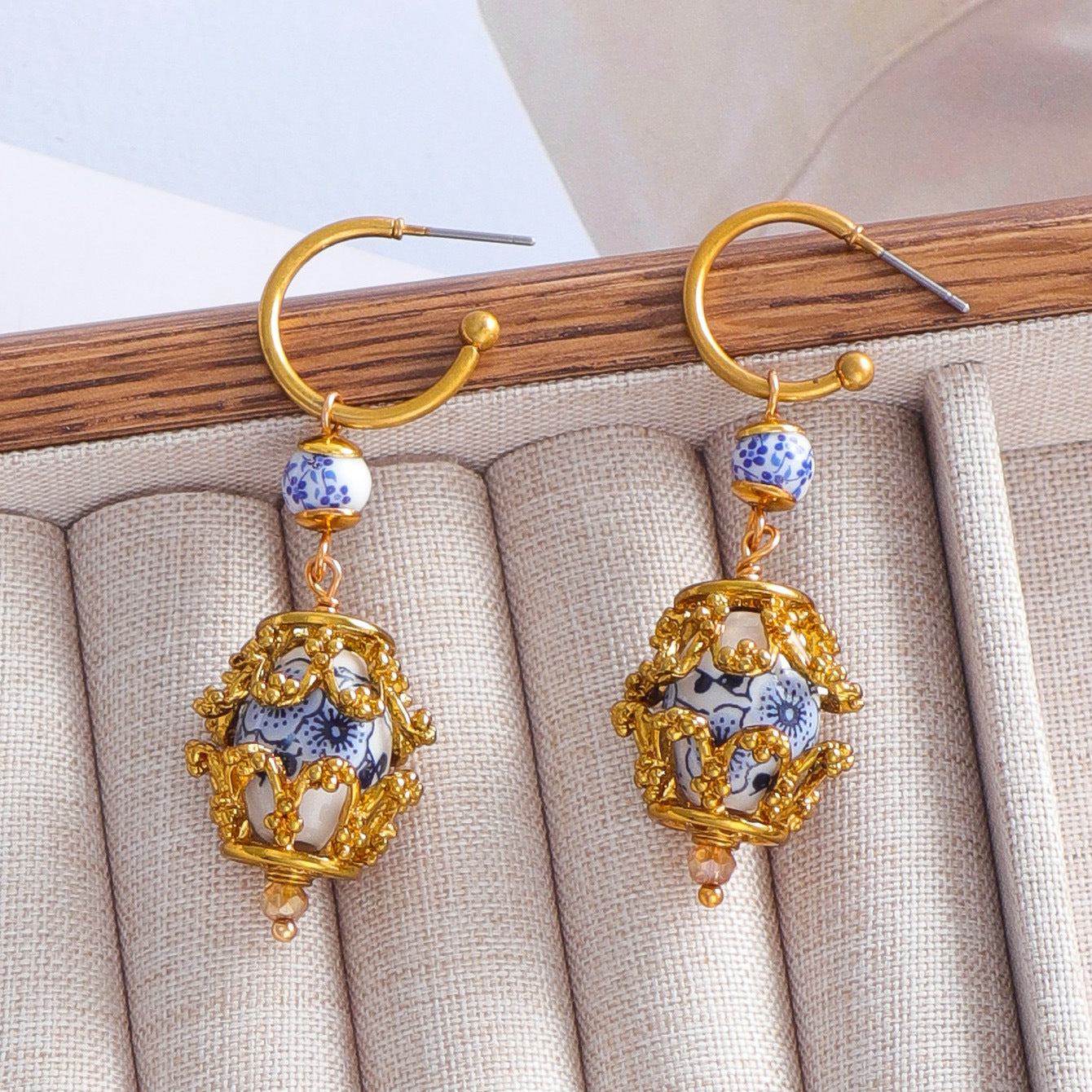 Blue-and-white porcelain earrings