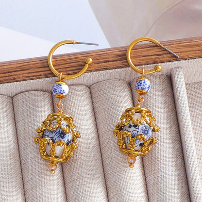 Blue-and-white porcelain earrings