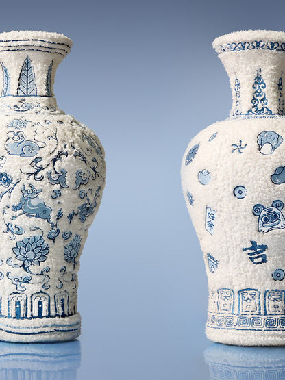 Blue and White Porcelain Plush Decorative Vase with Zodiac Design