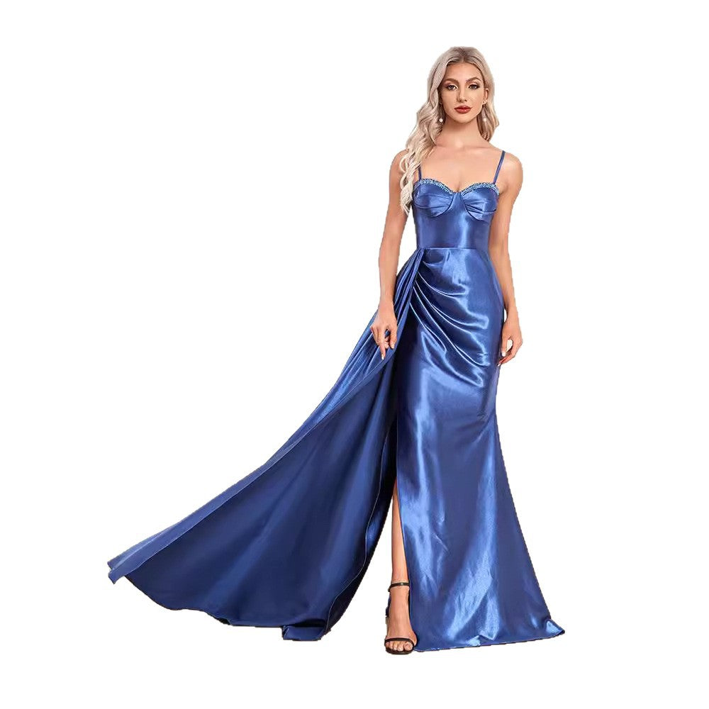 Blue Chiffon Evening Dress with Slit