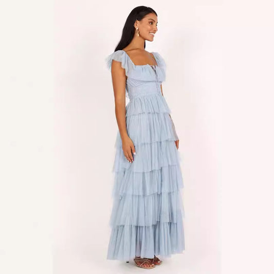 Blue chiffon long dress