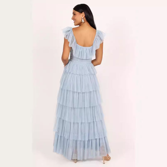 Blue chiffon long dress