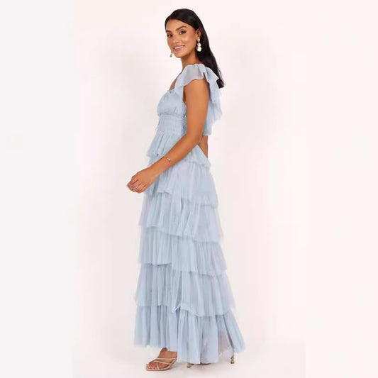 Blue chiffon long dress