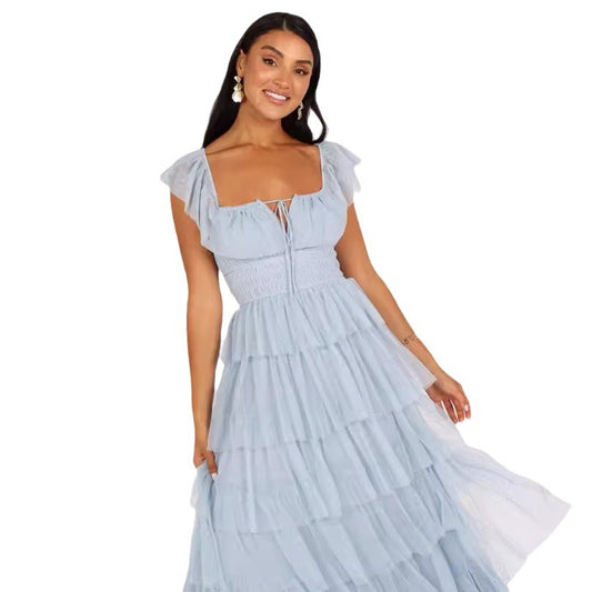 Blue chiffon long dress